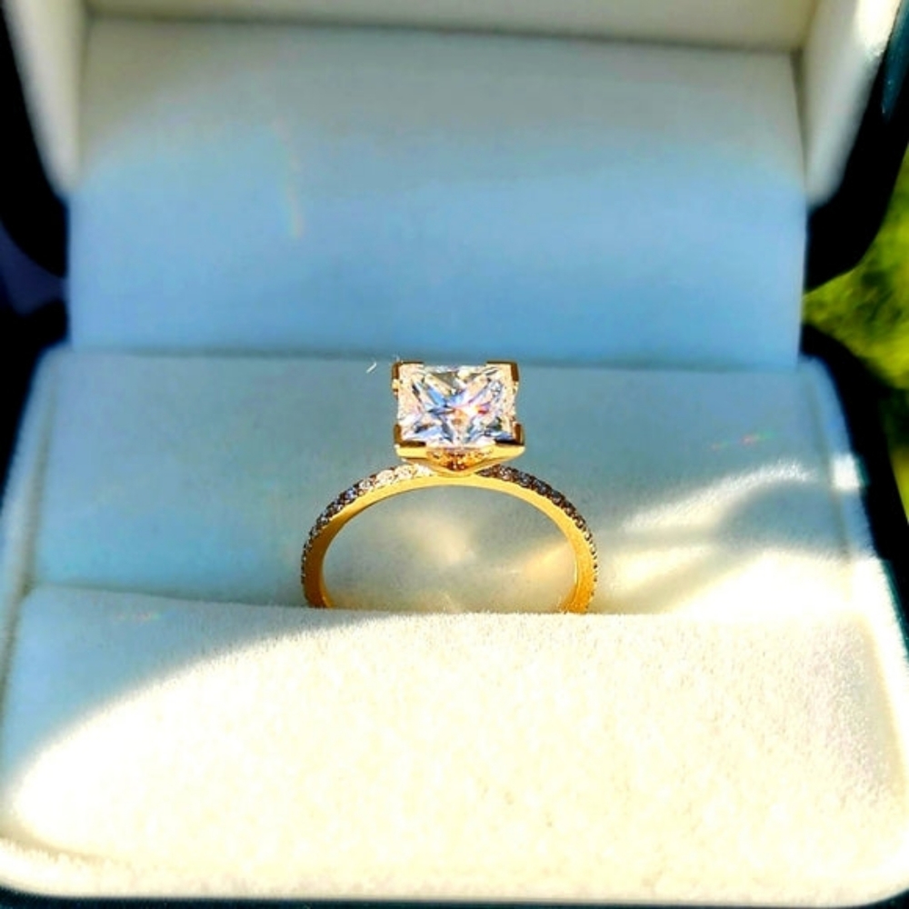 Solid 14k gold 2ct princess moissanite ring